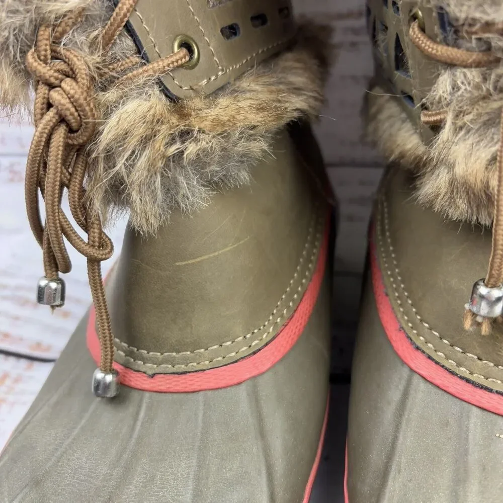 Khombu Nola Snow Winter Leather Faux Fur Brown Pink Lace Up Boots WOMENS SIZE 6M
